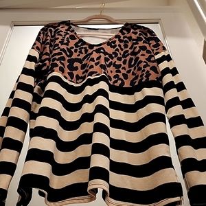 Plus Size Heimish USA cheetah and striped long sleeve tunic